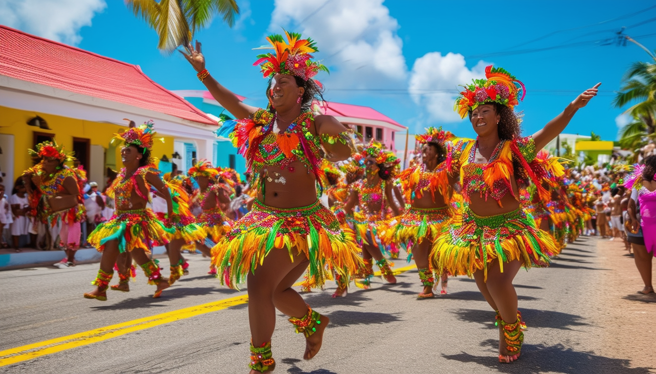 A colorful parade with performers in traditional A